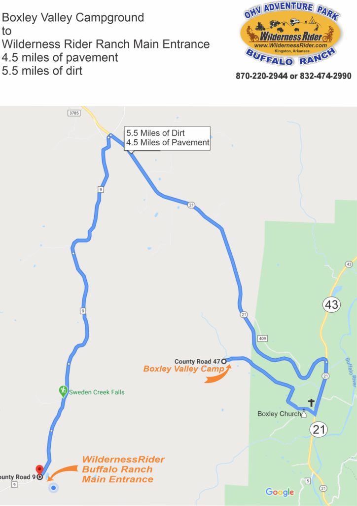 Road map between the 2 Wilderness Rider Campgrounds