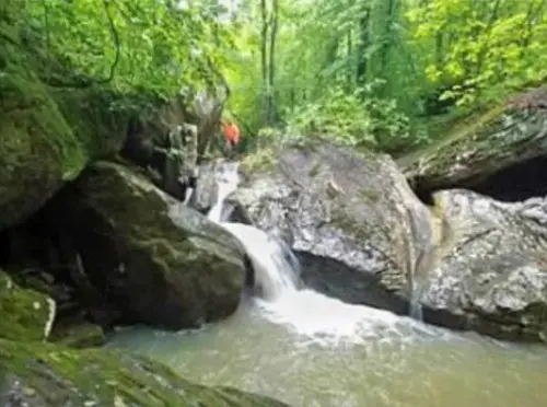 Water falling through a rock